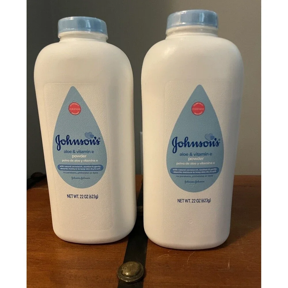 Johnson's 2 Count Lot ALOE & VIT E Baby Powder LARGE 22 OZ.